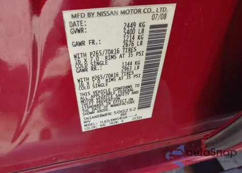 2009 Nissan Xterra S z USA, uszkodzony, nr VIN 5N1AN08W89C500252